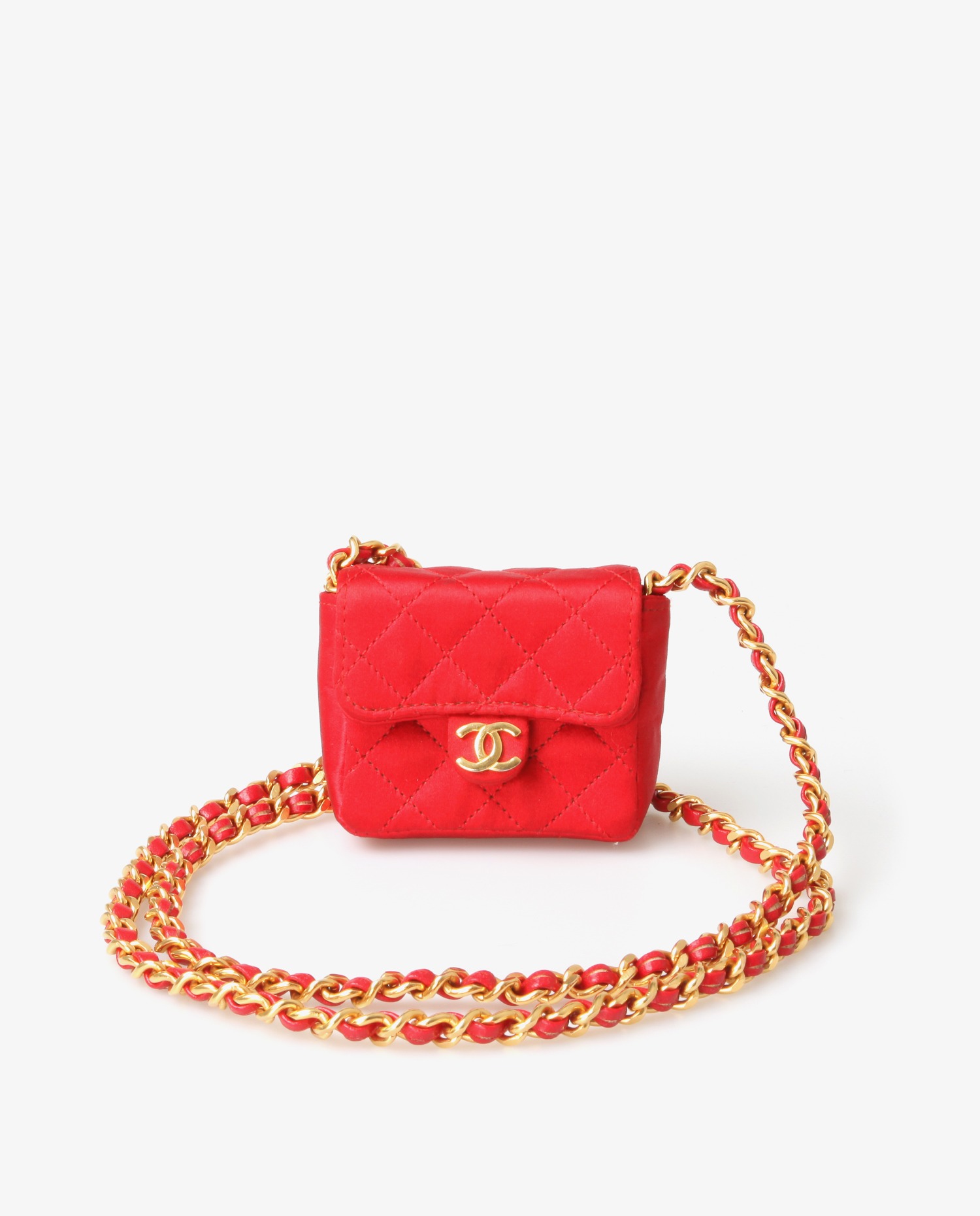 Mini sac Chanel vintage satin rouge