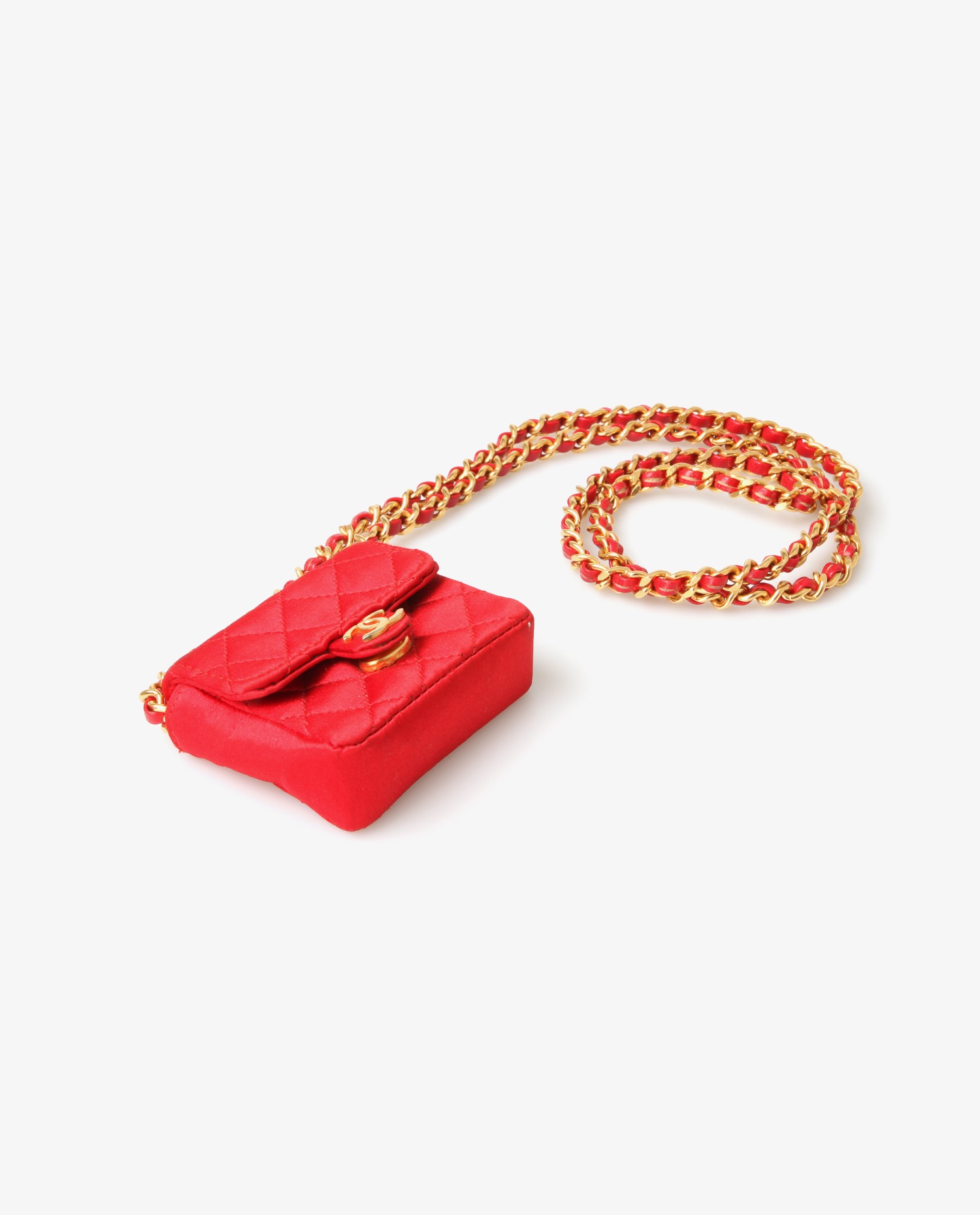 Mini sac Chanel vintage satin rouge – Image 3