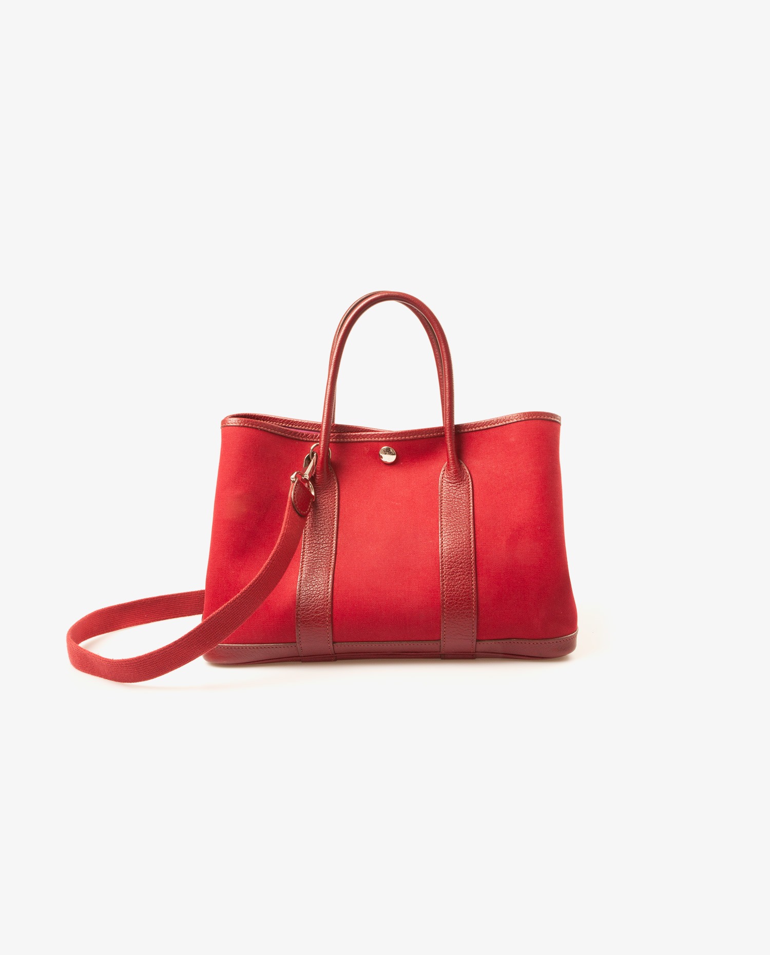 Garden party Hermès toile et cuir bordeaux – Image 3