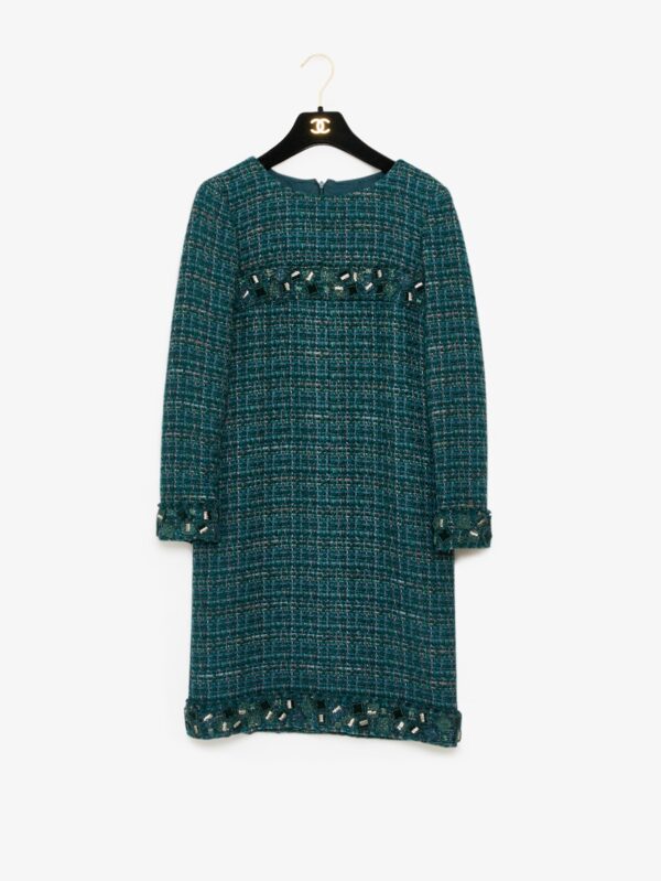 Robe mi-longue Chanel tweed verte