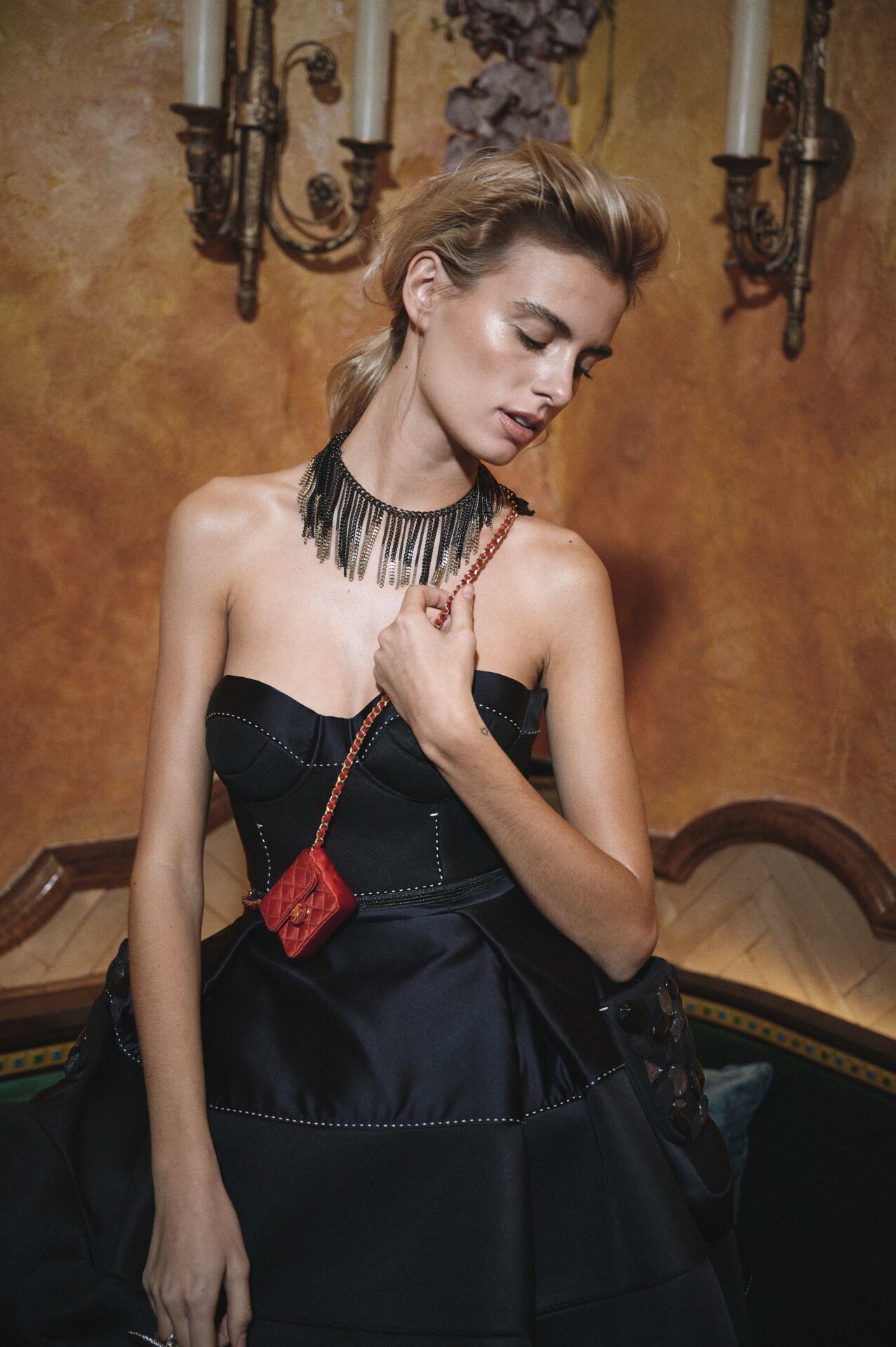 Mini sac Chanel vintage satin rouge – Image 7