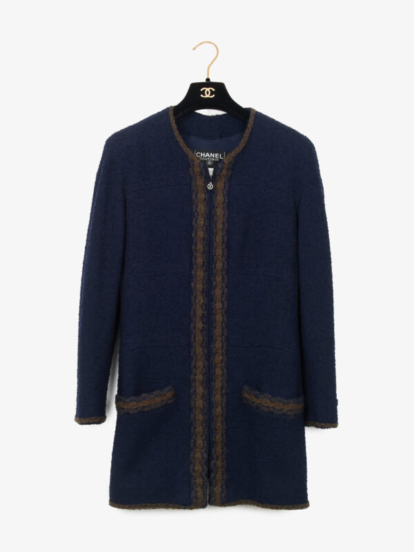 Veste longue Chanel tweed bleu marine