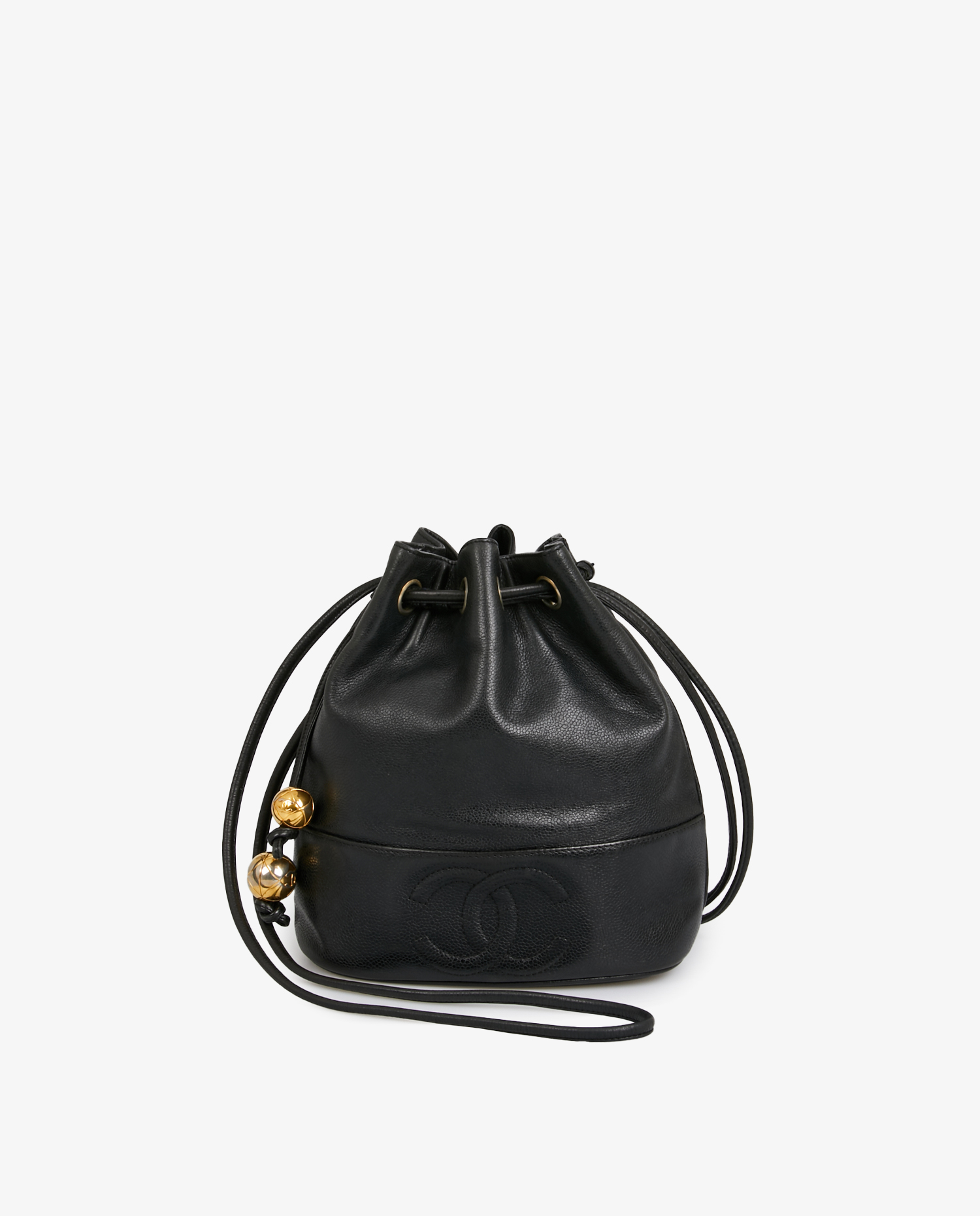 Sac seau Chanel vintage cuir grainé noir