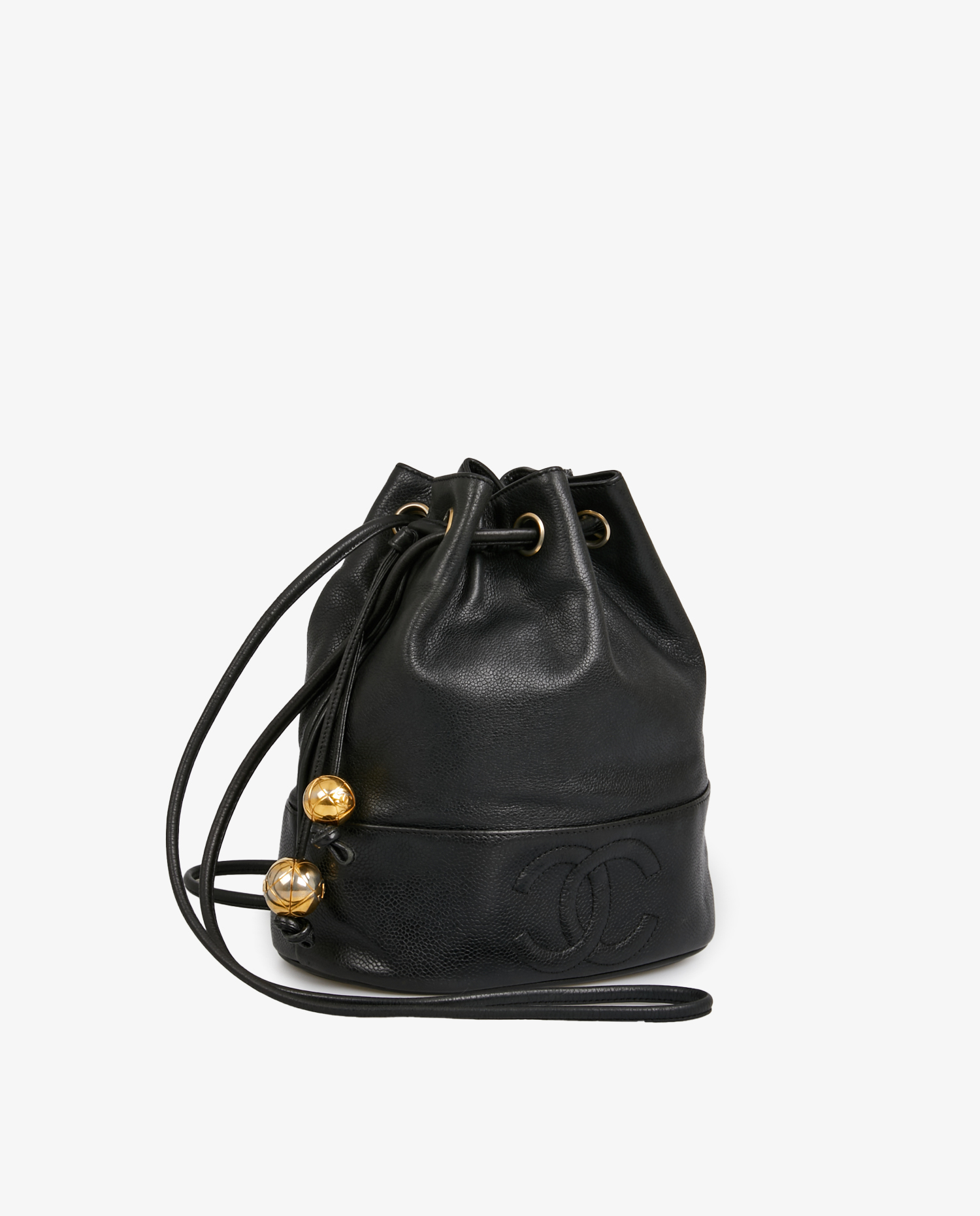 Sac seau Chanel vintage cuir grainé noir – Image 2