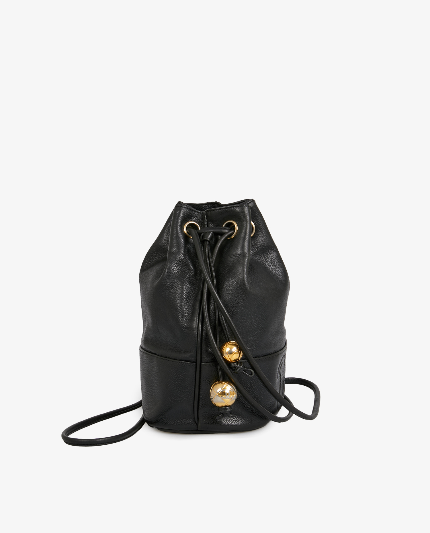 Sac seau Chanel vintage cuir grainé noir – Image 3