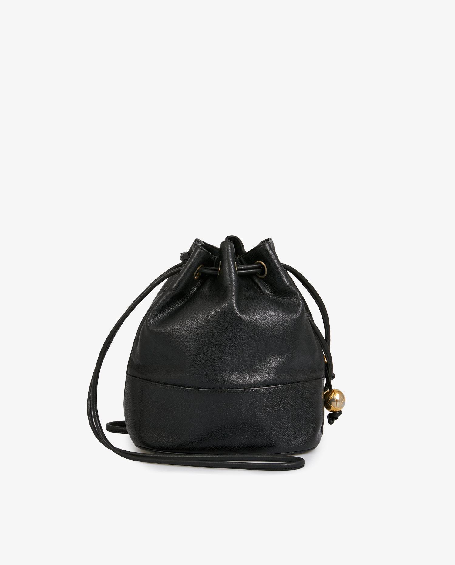 Sac seau Chanel vintage cuir grainé noir – Image 4