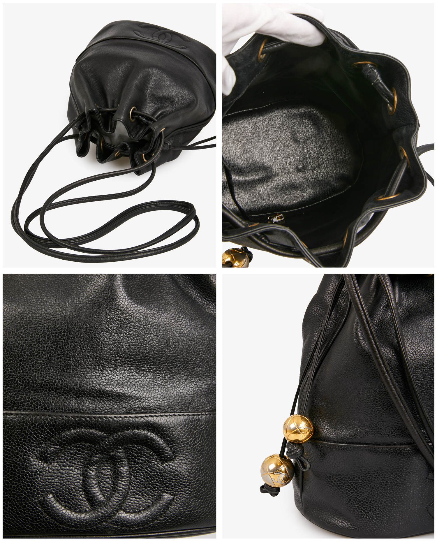 Sac seau Chanel vintage cuir grainé noir – Image 7