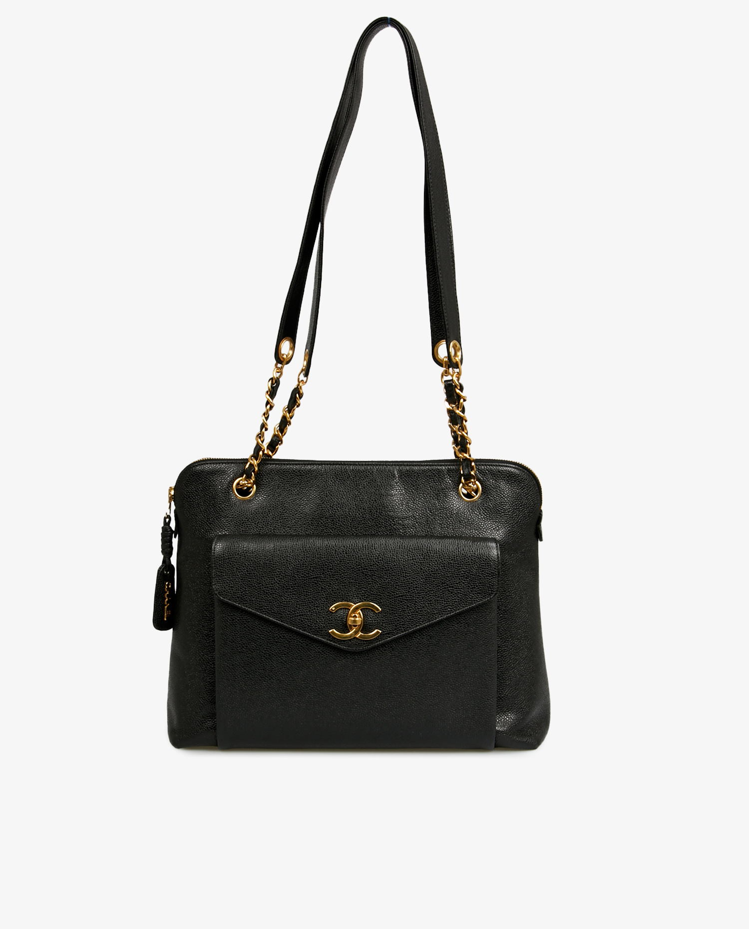 Cabas Chanel vintage black grained leather