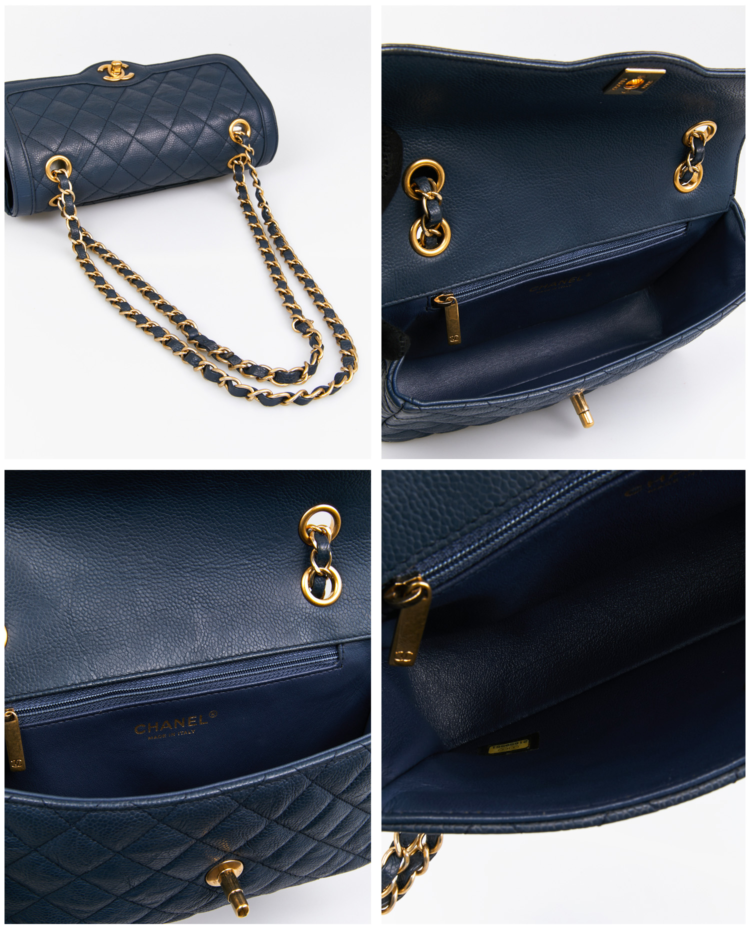 Sac Chanel cuir grainé bleu – Image 7