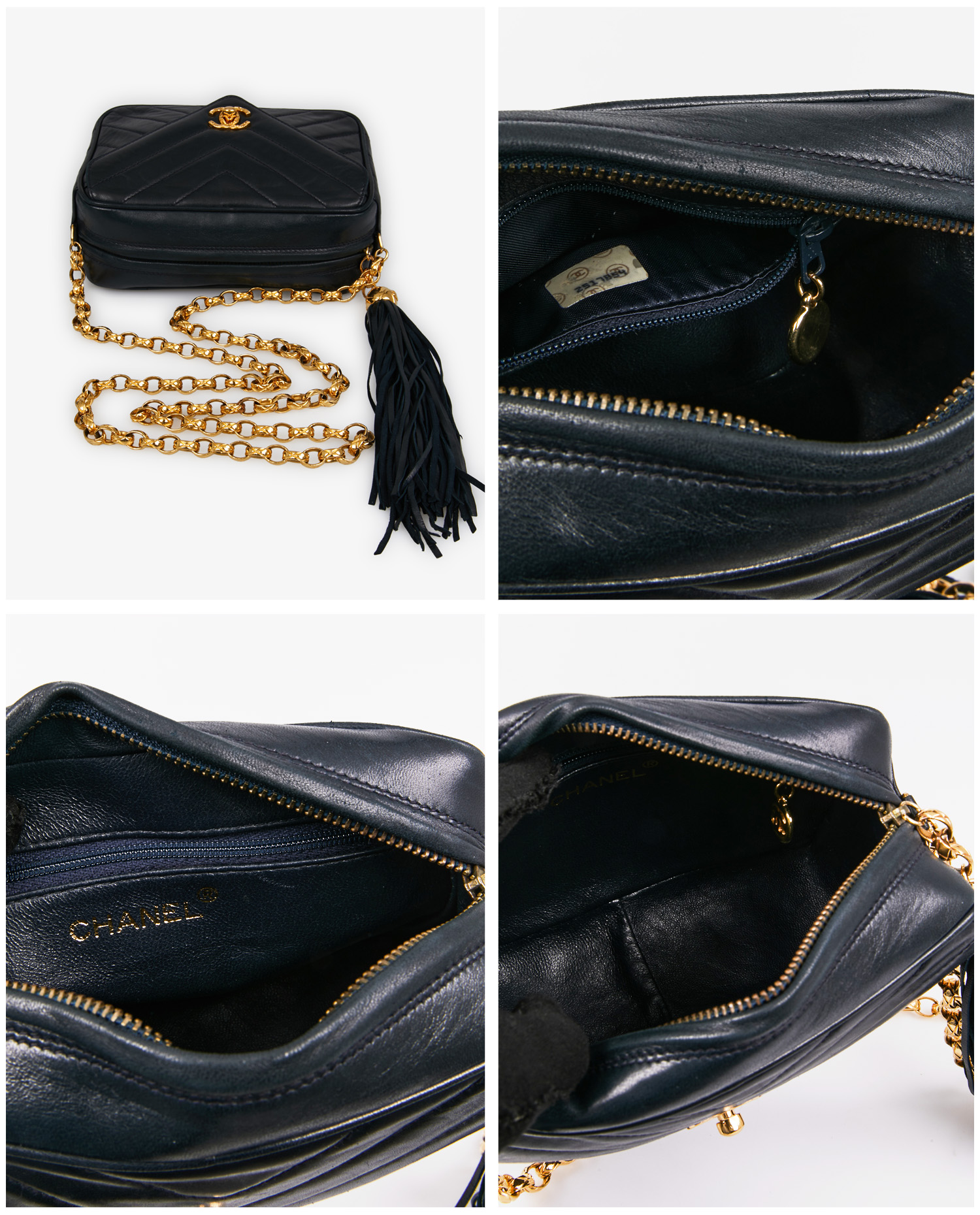 Small vintage Chanel leather Camera bag navy blue - Image 7