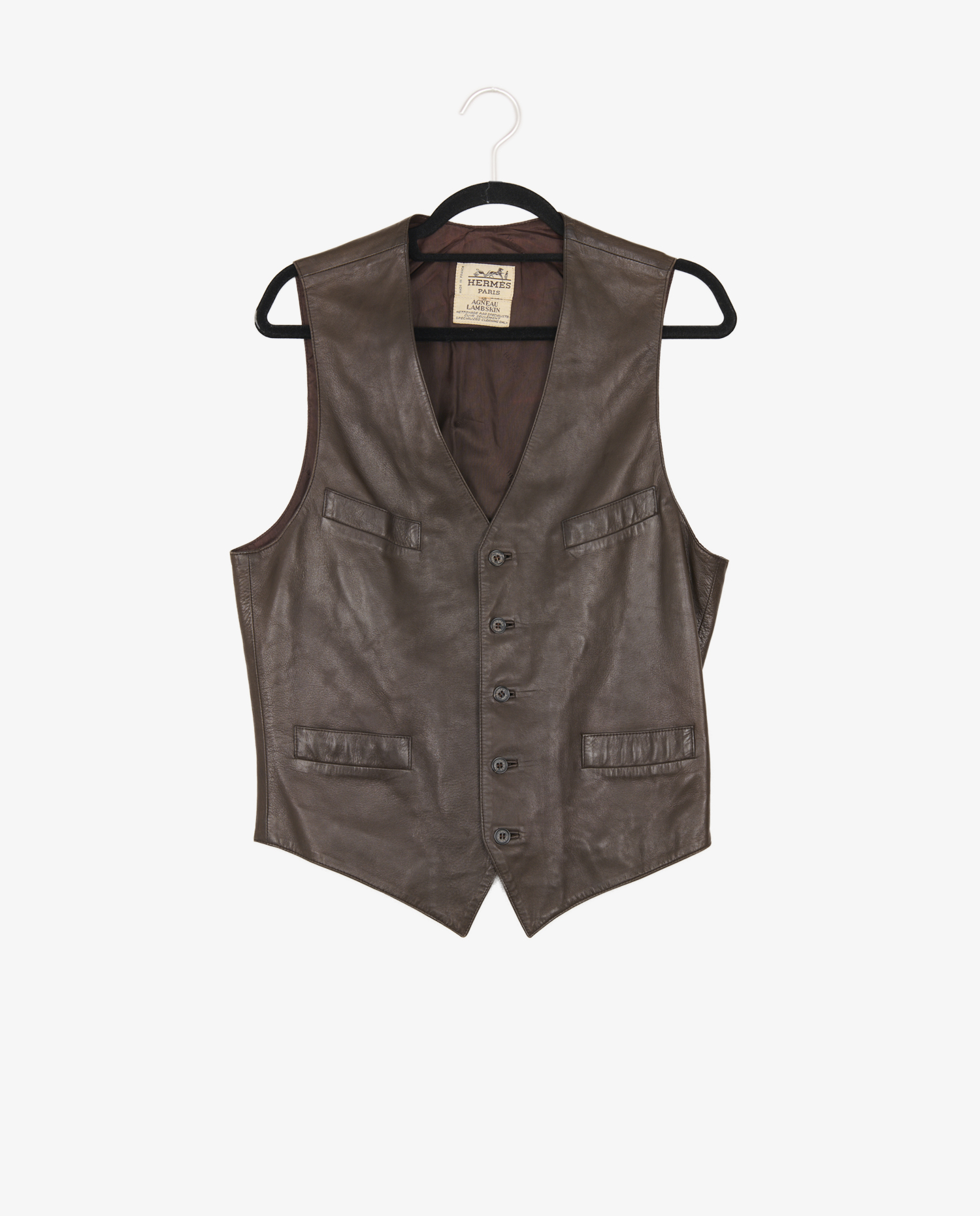 Gilet s/manches Hermès cuir d'agneau marron