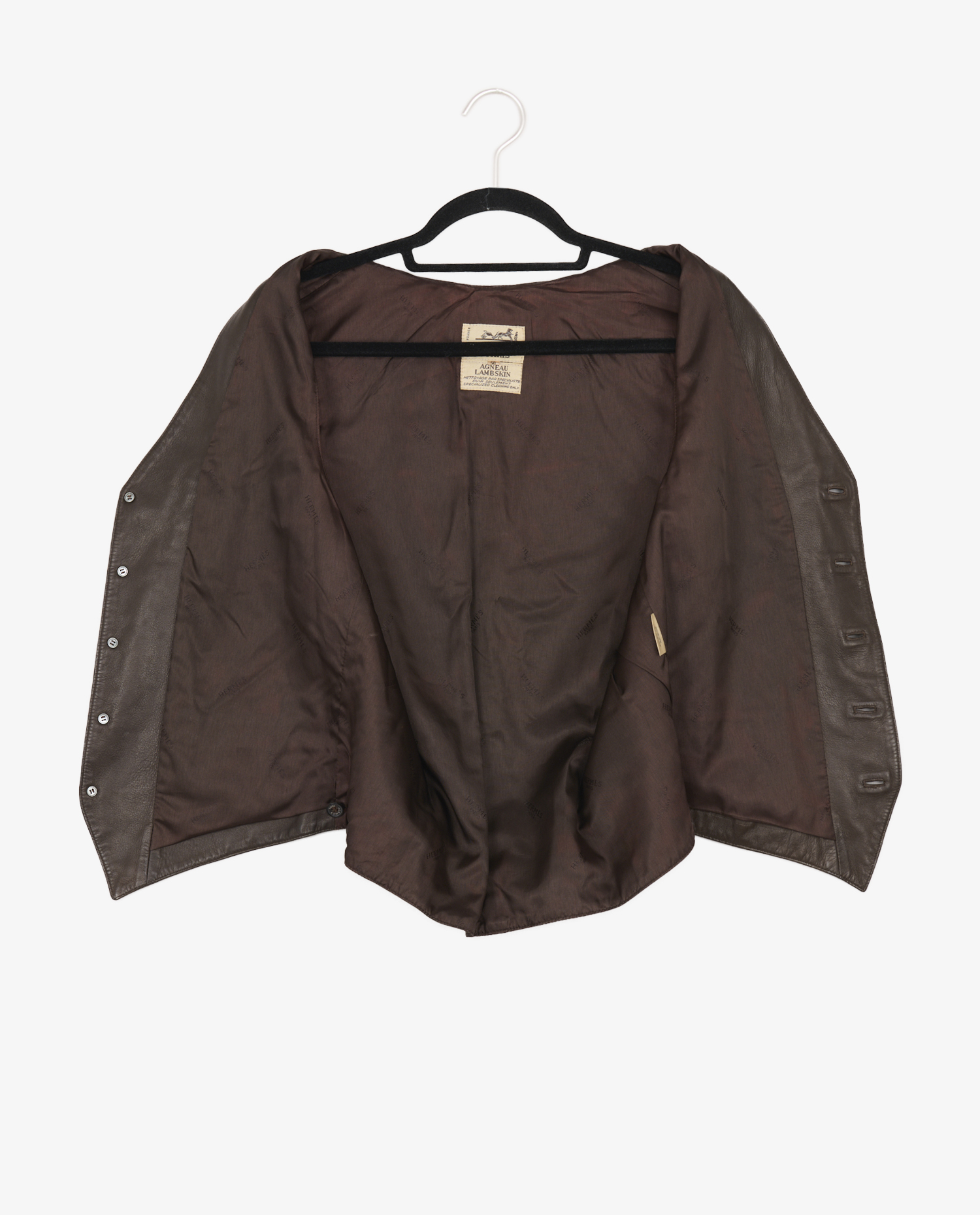 Gilet s/manches Hermès cuir d'agneau marron – Image 3