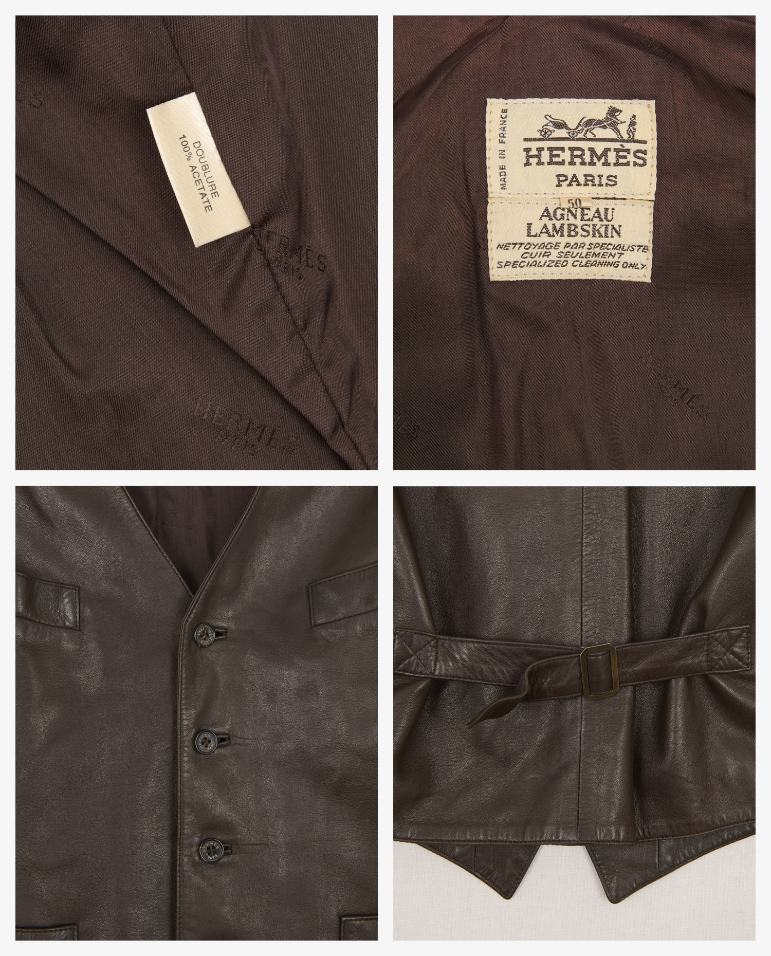 Gilet s/manches Hermès cuir d'agneau marron – Image 4