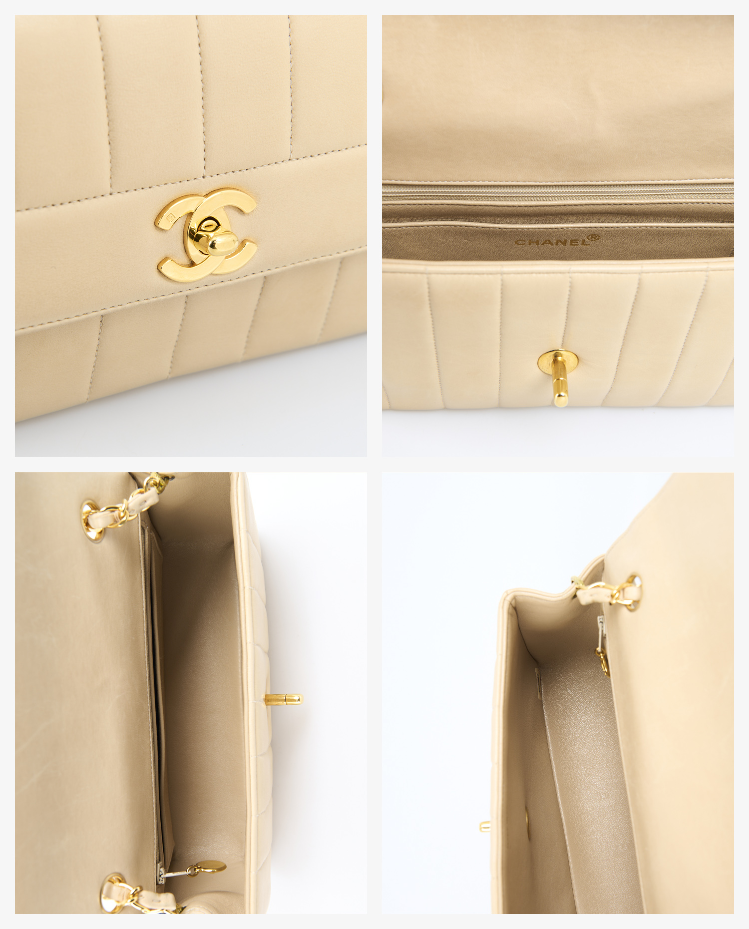 Sac Chanel vintage cuir agneau beige – Image 7