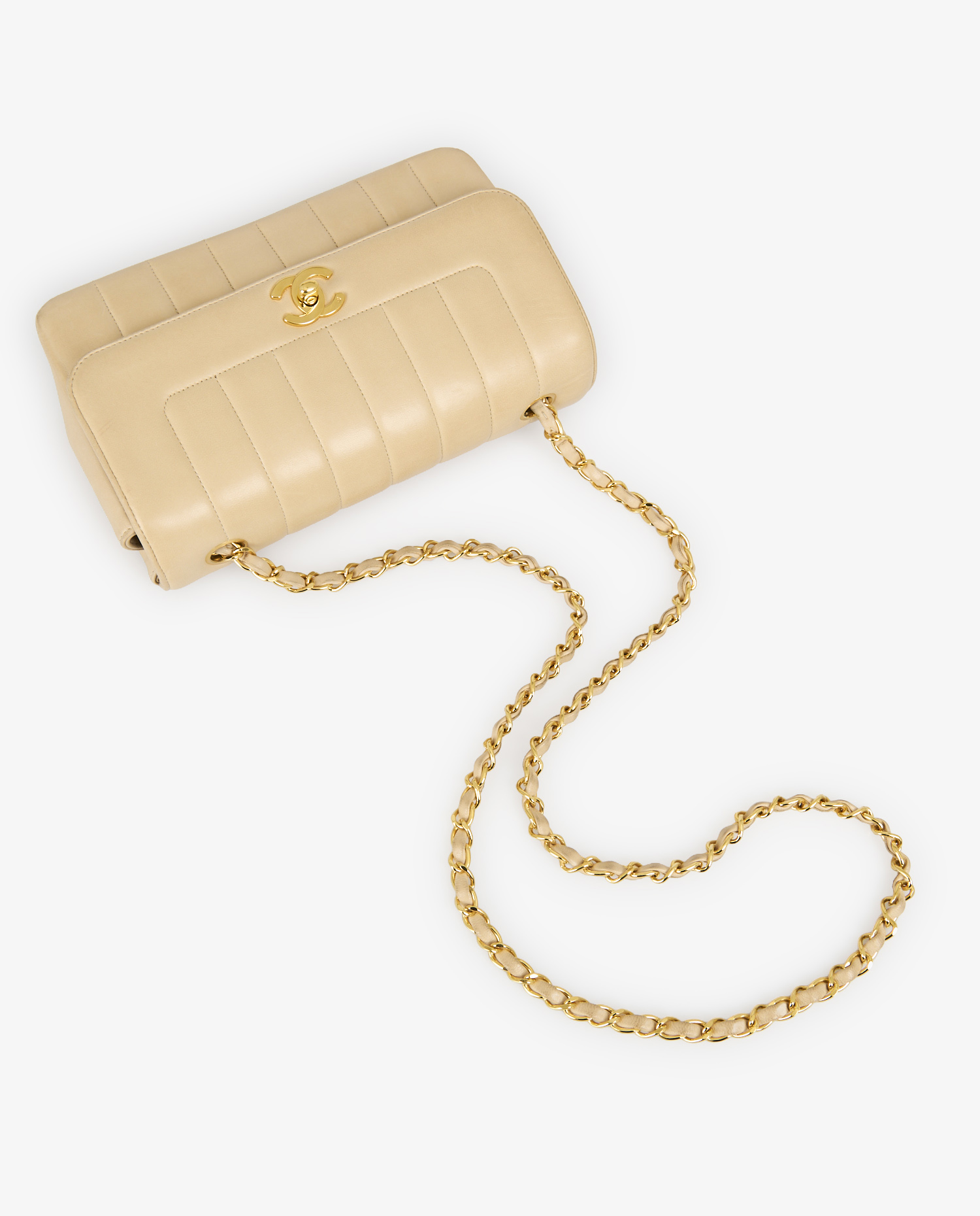 Sac Chanel vintage cuir agneau beige – Image 8