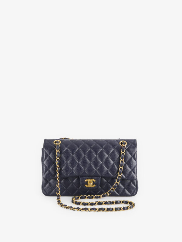 Sac Classique Chanel cuir grainé bleu marine