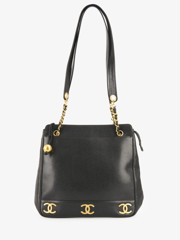 Sac cabas Chanel vintage cuir grainé noir